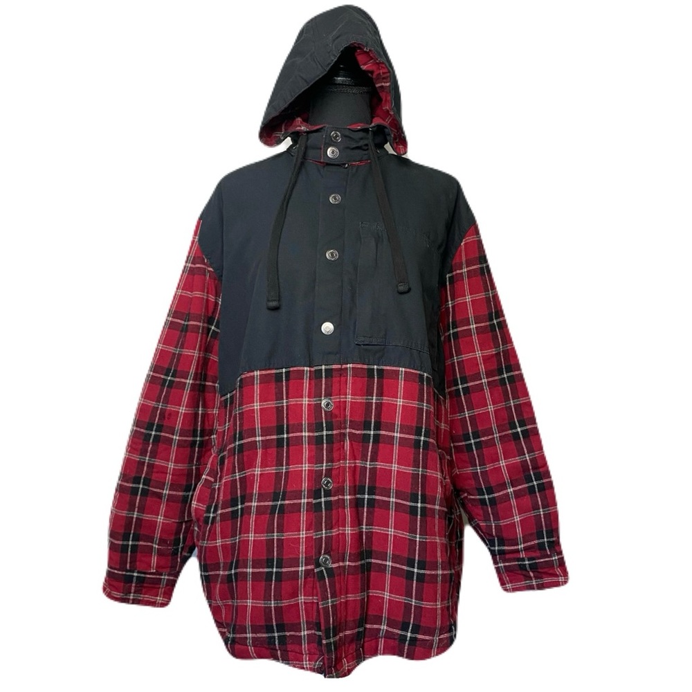 Craftsman Red & Black Flannel Hooded Jacket Men's Large‎